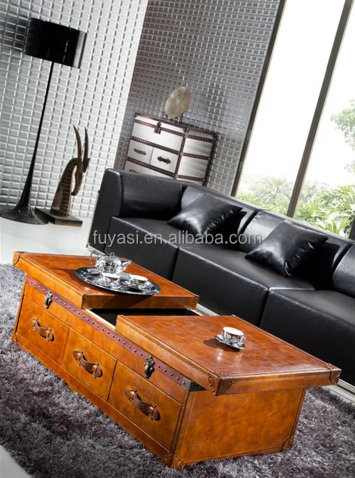 Vintage Brown Leather Functional Extendible Coffee Table Buy Vintage