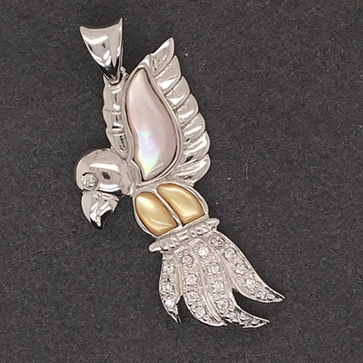Fashion Platinum Plating Silver Handcrafted Cz Wings Parrot Bird Pendant