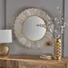 Great Deal Furniture Glam Sun Burst Gold Iron Leaf Frame Wall Mirror