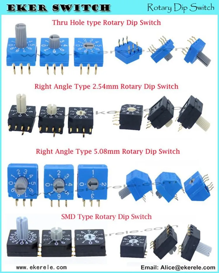 Right Angle Type Dip Switch 2.54mm Pitch 8 10 16 Positions