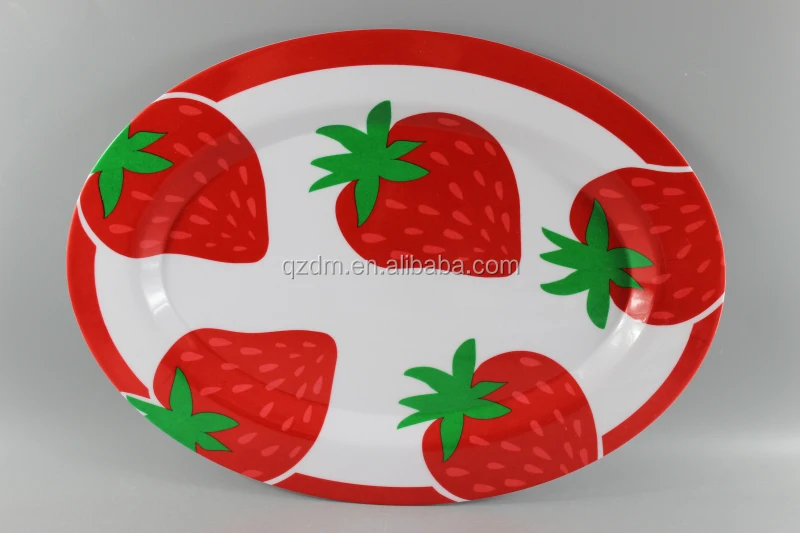 Strawberry Print Melamine Oval Dinner Plate