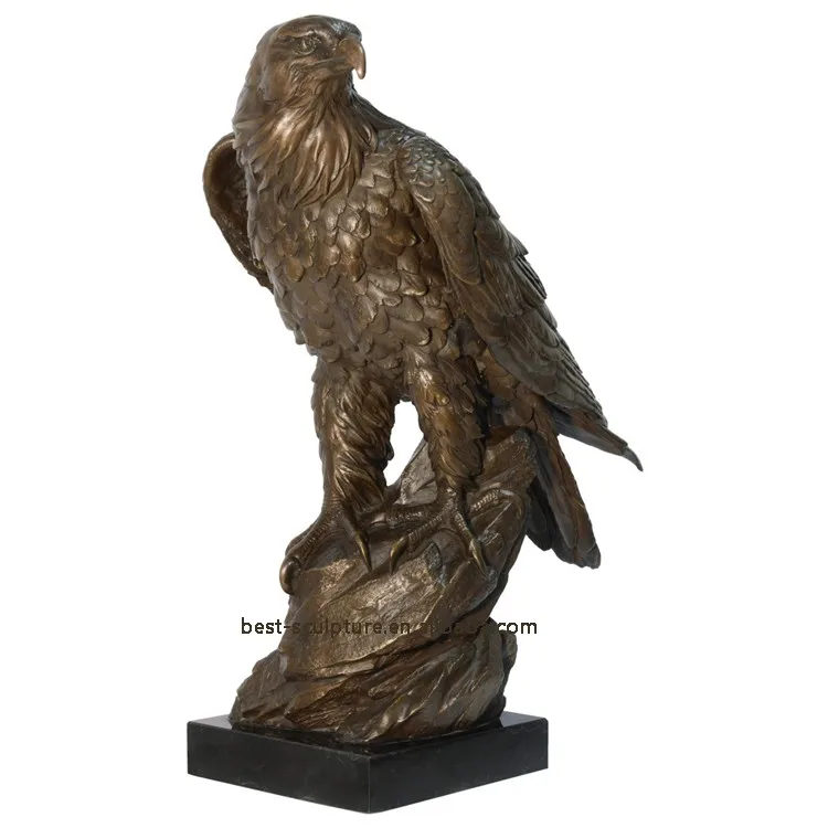 Outdoor Life Size Bronze Bald Eagle Statue With Marble Base Animal