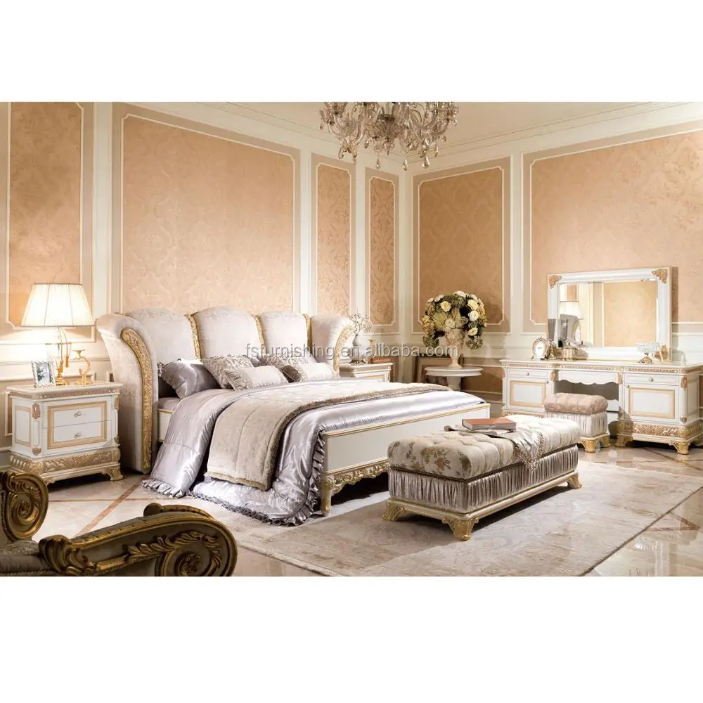 Yb66w Antique Royal European Style Solid Wood 5pcs Bedroom Furniture