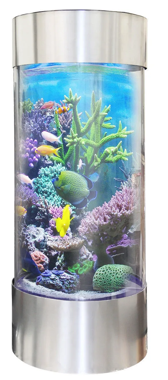 Full Acrylic 360 Cylinder Aquarium Tank W/ Stainless Steel Trim 55