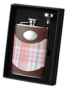 Visol VSET34-1276 Plaid and Leather Flask and Funnel Gift Set, 8-Ounce, Hannah Pink by Visol