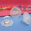 Silver Plated Metal Copper Round Flat Hollow Flower Filigree Adjustable Blank Ring Base for DIY Jewelry