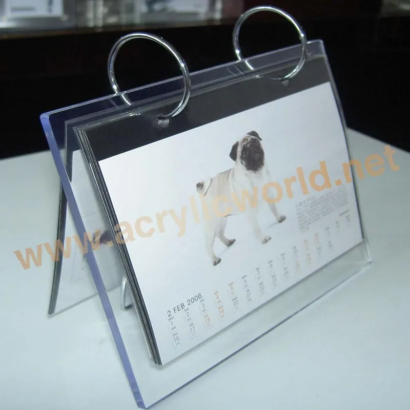 L Shape Transparent Desktop Acrylic Calendar Holder With Metal Rings