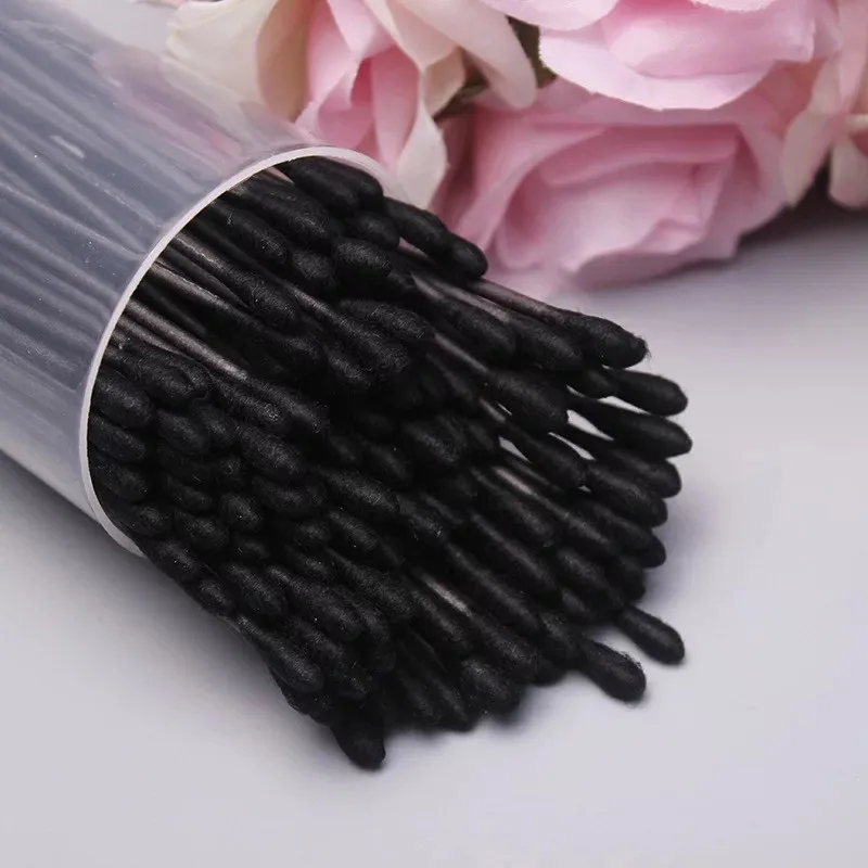 Bamboo Charcoal Cotton Swab With Paper Sticks Makeup Double Head Black