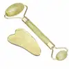 Chinese Natural Light Green Jade Massage Tool Face Roller and Gua Sha Set