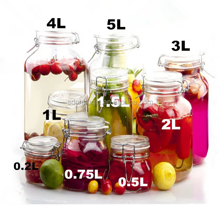 1l 1.5l 2l Glass Canning Jar With Metal Clip,2000ml Glass Canning