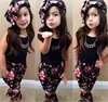 Wholesale children's boutique clothing baby clothes girl 3pcs clothes set with sleeveless T shirt tank top + flower pant + band