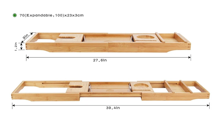 expandable bathtub caddy in bamboo