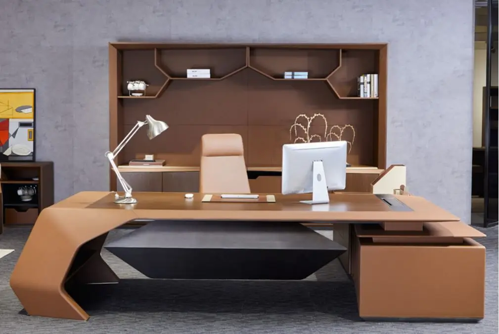 a-01b 豪华单板皮革 ceo 家具办公桌与侧返回设计