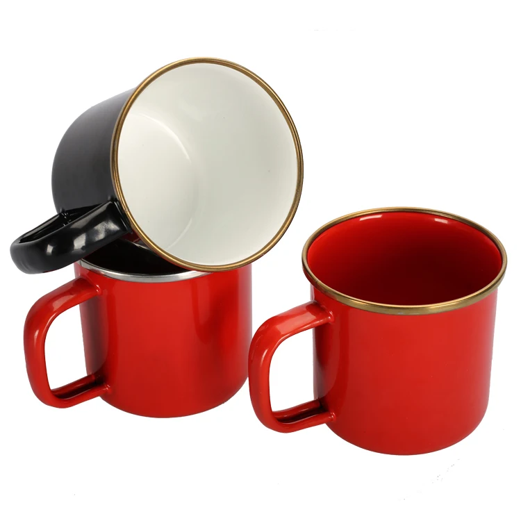 9cm Steel Enamel Metal Camping Black Coffee Mug 450ml Custom Logo