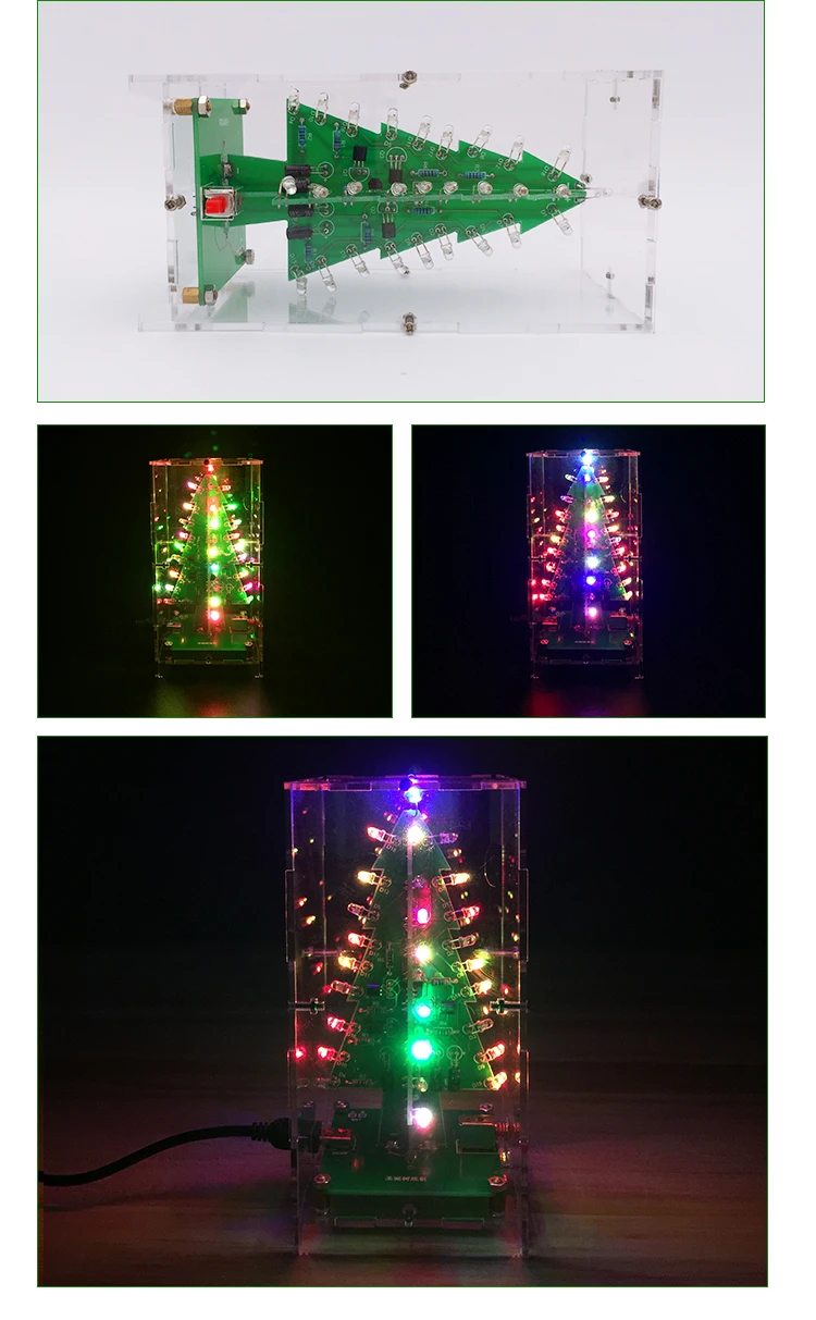 Electronic Fun Welding Suite Flash Circuit Kit Three Dimensional 3D Christmas Tree Gift Seven colors LED  DIY Electronic suite