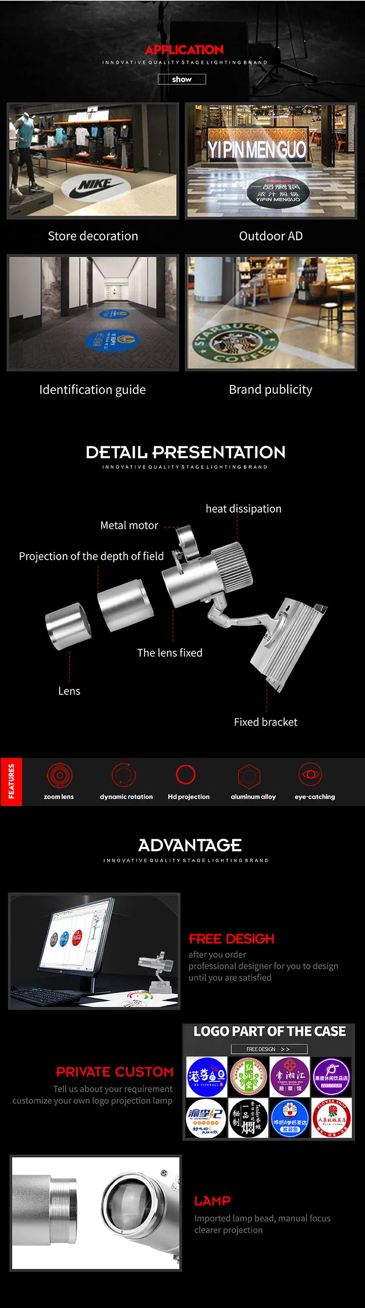 ENDI custom logo night projector light for store advertising with whole body high end aluminum alloy material