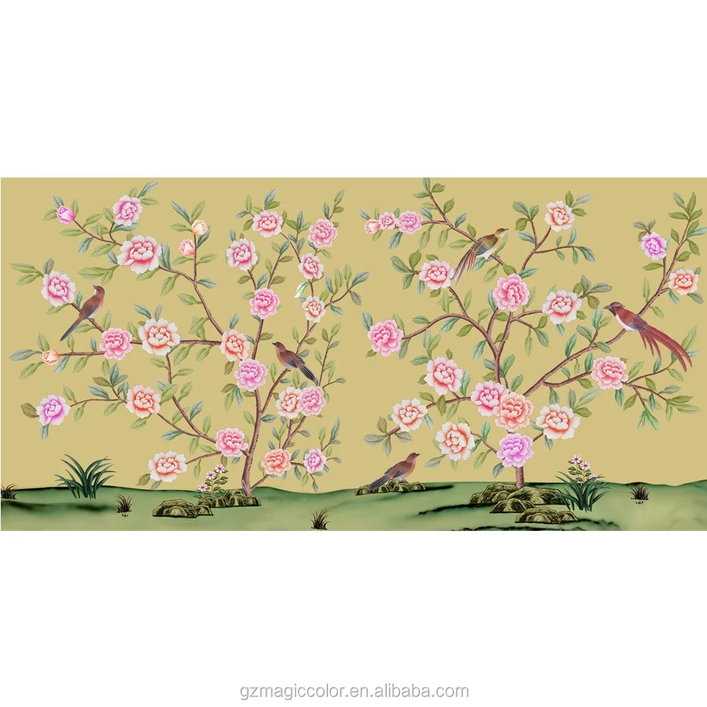Desain Cina Burung Dan Bunga Lukisan Dinding Mural Wallpaper