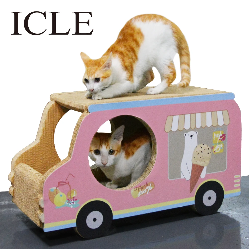 Iclecat Products Car Shaped House Boxesic1043pink Carton Gato Corrugated Paper Cardboard Cat