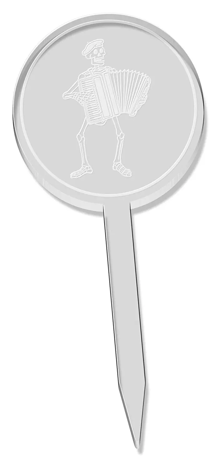 6 x 'Skeleton With Accordion' Clear Cupcake Picks / Cake Toppers (CT00000870)