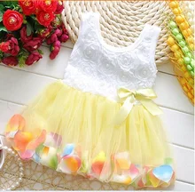 Verão bebê meninas Chiffon menina de flor rosa pétala Hem vestido cor de doces bonito Vestidos vestido ocasional infantil 1 – 2 anos tutu Vestidos