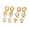 Gold Color Flower Hollow Stud Earring Vintage Crystal Simulated Pearl Earrings Set For Women Wedding Jewelry 6 Pairs/S NS2018032