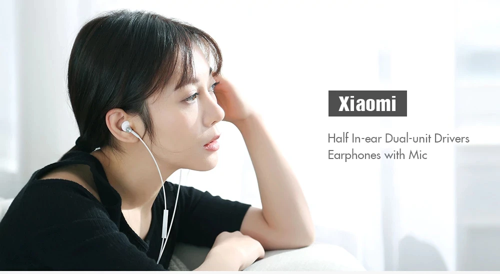 Original Xiaomi Mi Dual Driver Earphones 3.5mm Half In-Ear DC Dynamic Ceramic Earphone With Mic