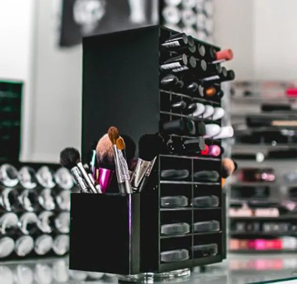 Spinning Acrylic Makeup Organizer Black Lucite Cosmetics Storage Box