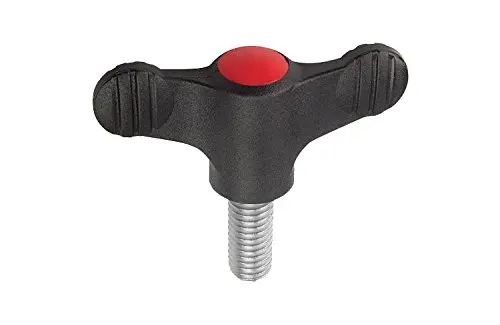 Kipp 06652-01066X20 Novo·Grip Grey Thermoplastic Wing Grip with M6 External Thread, Stainless Steel Bolt, Metric, 14 mm Diameter, 20 mm Screw Length, Traffic Red Cap Color (Pack of 10)