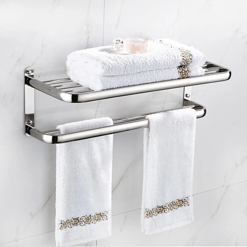 Hotel Bathroom Dual Tiers Towel Rack Towel Shelf Stainless Steel ...