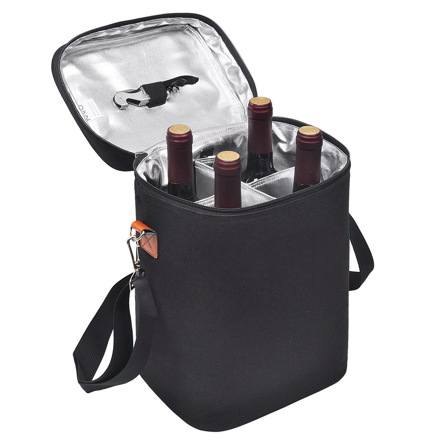 1.5l premium insulated 4 bottle wine cooler tote bag