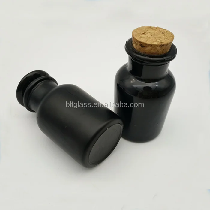 60ml 125ml 250ml Wholesale Black Wide Mouth Glass Apothecary Jar With