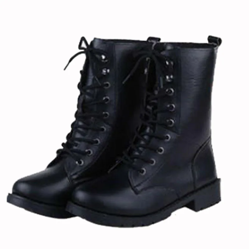 ladies black flat lace up boots
