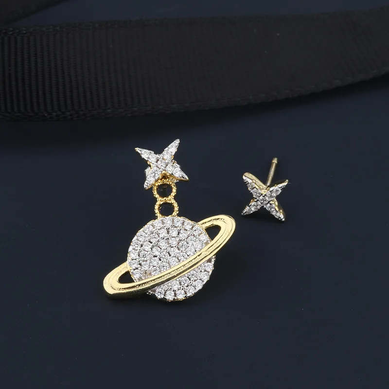 Fashion Asymmetric Star Dual Gold Stud Earrings Designs With Frauenschmuck