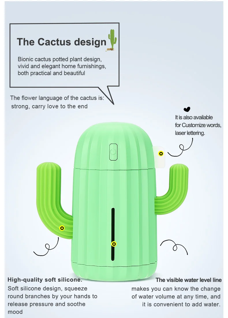 Korea Hot Sale Ultrasonic Cool Mist Humidifier Cactus Humidifier With