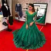 ZH3405G Elegant Emerald Green Evening Dresses 2018 Ball Gown Evening Gowns Applique Beaded Plus Size Prom Gowns