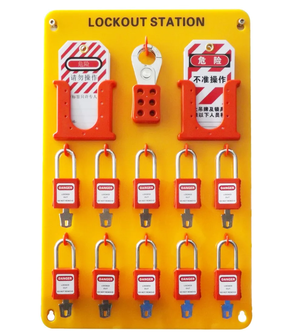 lockout tagout station with 10 padlocks lockou