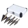 Step Drills 5Pcs High Quality HSS Step Titanium Cone Drill Bit Tool Set with Aluminum Box