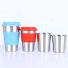 Eco-Friendly BPA-Free 8 oz Drinking Tumblers Stainless Steel Cups With Silicone Lids Sleeve