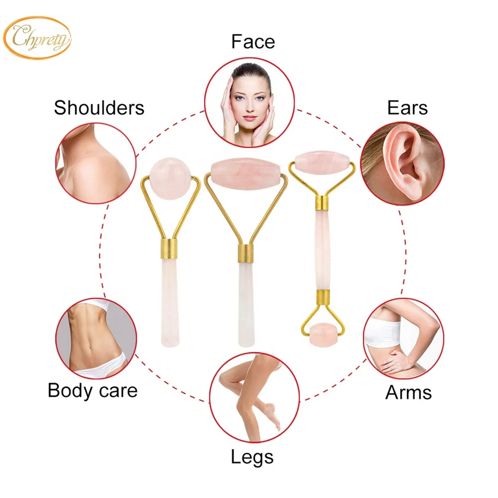 2018 New Arrival Pink Natural Rose Quartz Facial Jade Roller Crystal Guasha Stone Massage Tool