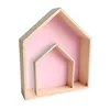 Pine wood house shaped wall hanging decor 2 set wooden storage shelf