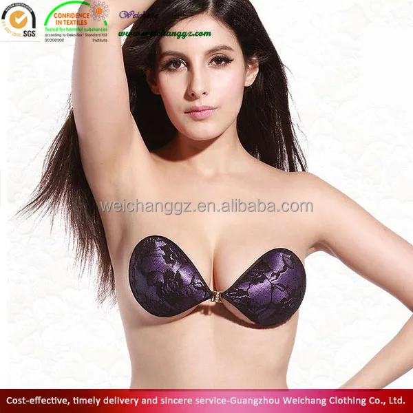 Hot Sexy Girl Purple Lace Front Open Self Adhesive Invisible Bra ...