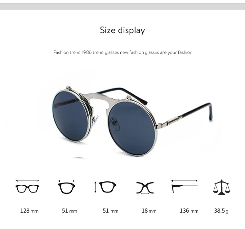 Round Flip Up Retro Circle Glasses Women Men Metal Frame Custom Mirror ...