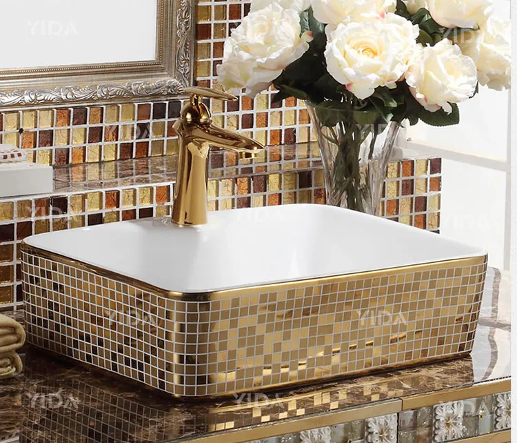 Foshan Gold flower basin dining room color wash basin for top hotel use