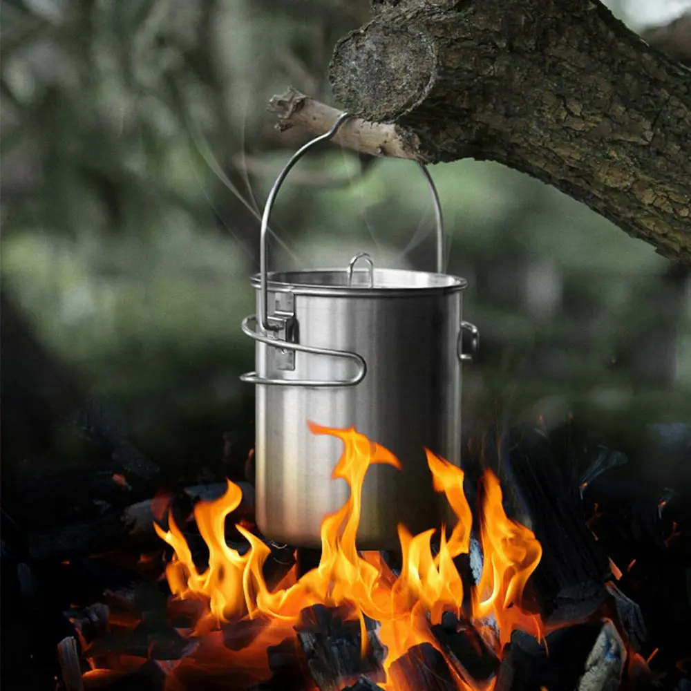 Srdwos Stainless Steel 18/8 Camping Cup Pot With Foldable Handles