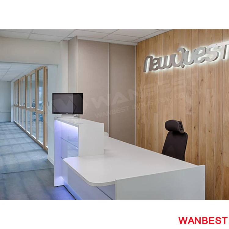 Commercial White Solid Surface Illuminated Led Office Clinic Gym Reception Information Desk Design Spa