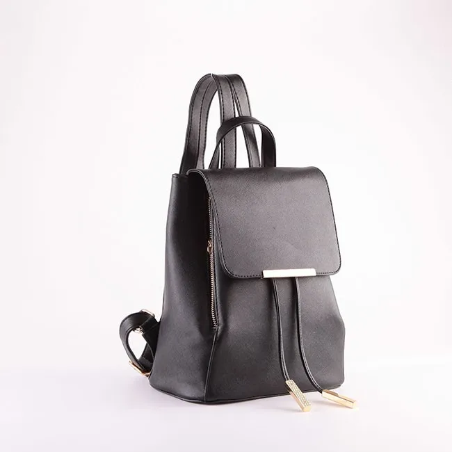 Wholesale Best Price Black Plain Saffiano PU Ladies Backpack 2016