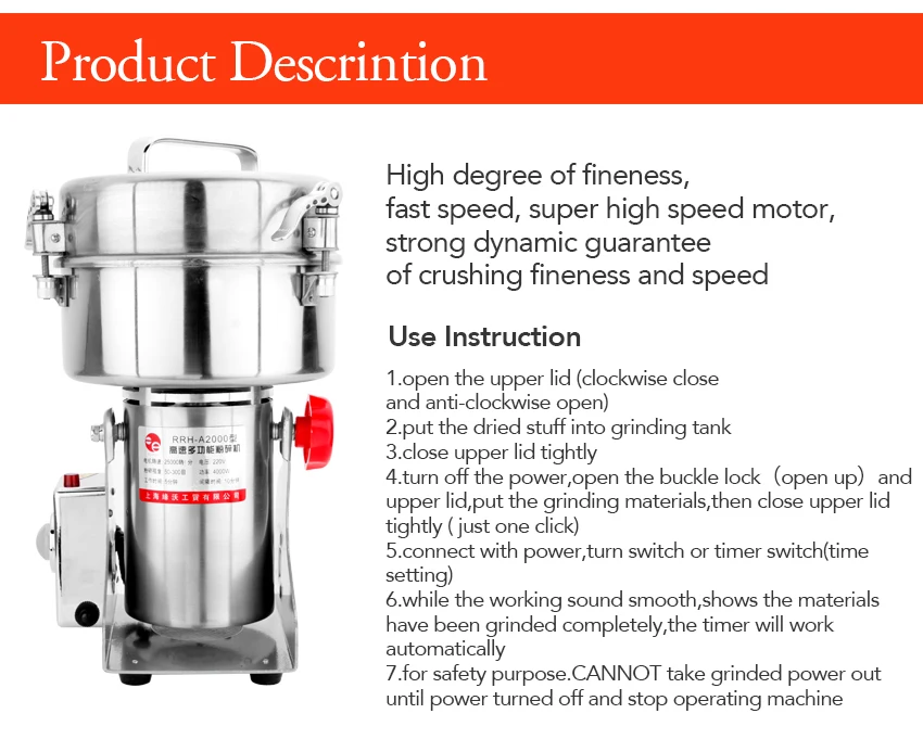 Rrh2000a(k)multi Functional Herb Corn Salt Coffee Soybean Grinder