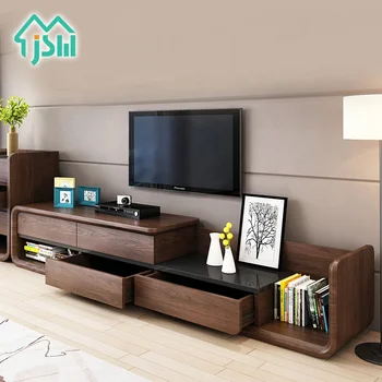 Classic Design Furniture Set Extensible Walnut Wooden Tv Table Tv