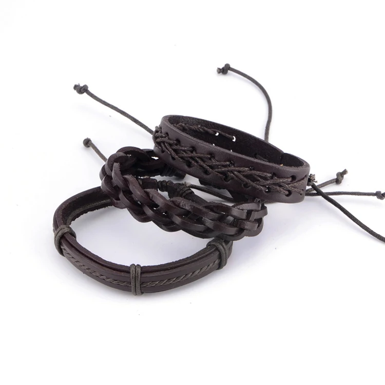 6pcs/pack Leisure Fashion Men's Hand-woven Leather Bracelet Multilayer Bracelet