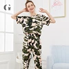 Army Green Women Summer Pajamas Plus Size Babydoll Sleepwear Ladies Camouflage Pajama